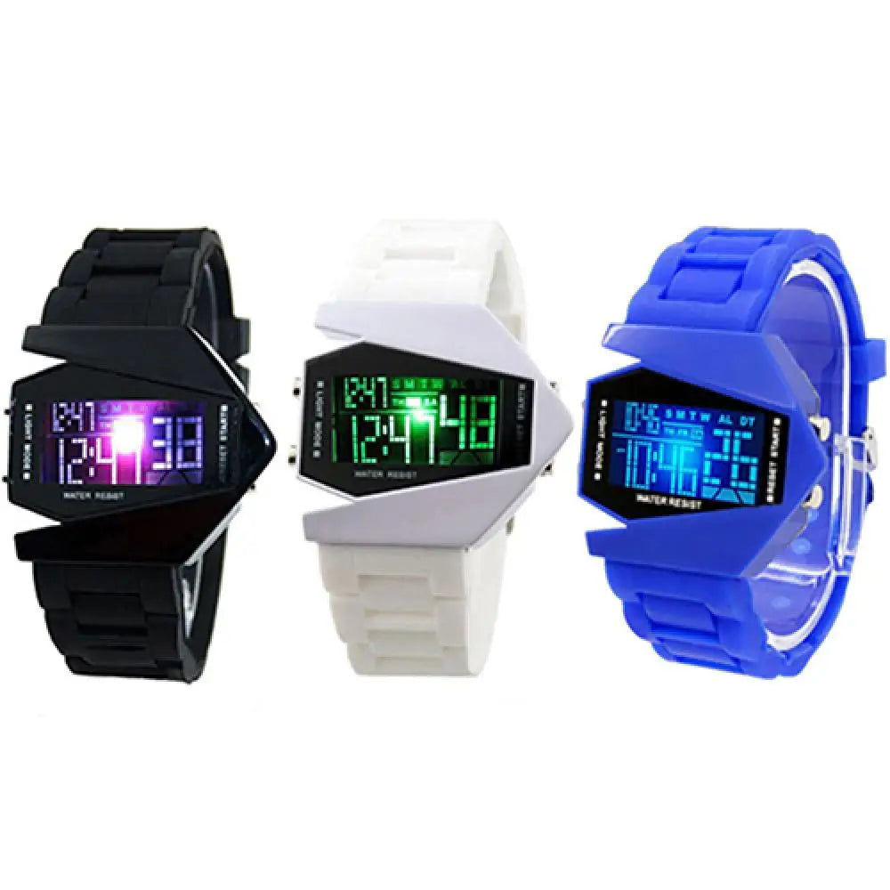 Creative Cool Men Wrist Watch Aircraft Oversized Design Light Digital Sports Plan Shaped Dial Wrist Watch