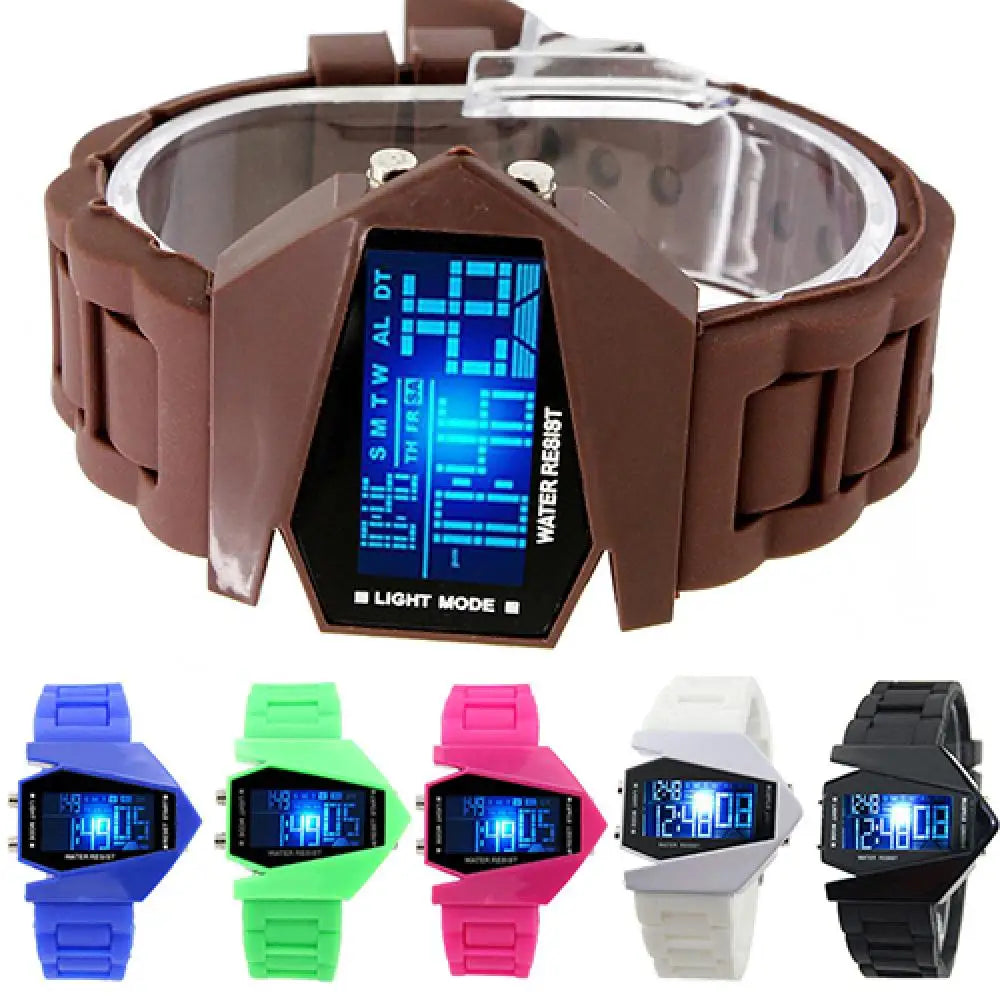 Creative Cool Men Wrist Watch Aircraft Oversized Design Light Digital Sports Plan Shaped Dial Wrist Watch