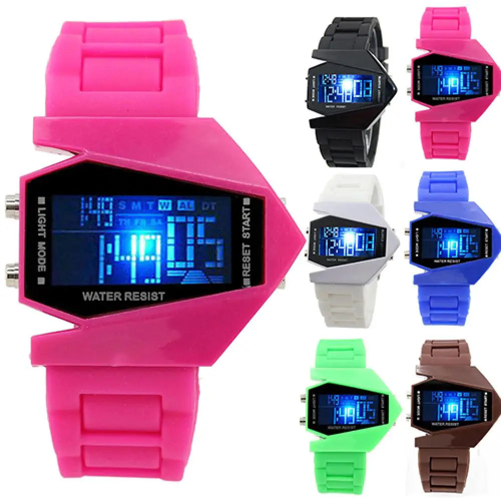 Creative Cool Men Wrist Watch Aircraft Oversized Design Light Digital Sports Plan Shaped Dial Wrist Watch