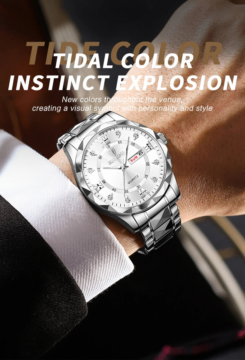 BINBOND Top Brand Luxury Man Wristwatch Waterproof Luminous Date Week Men Watches Stainless Steel Quartz Men's Watch Male reloj