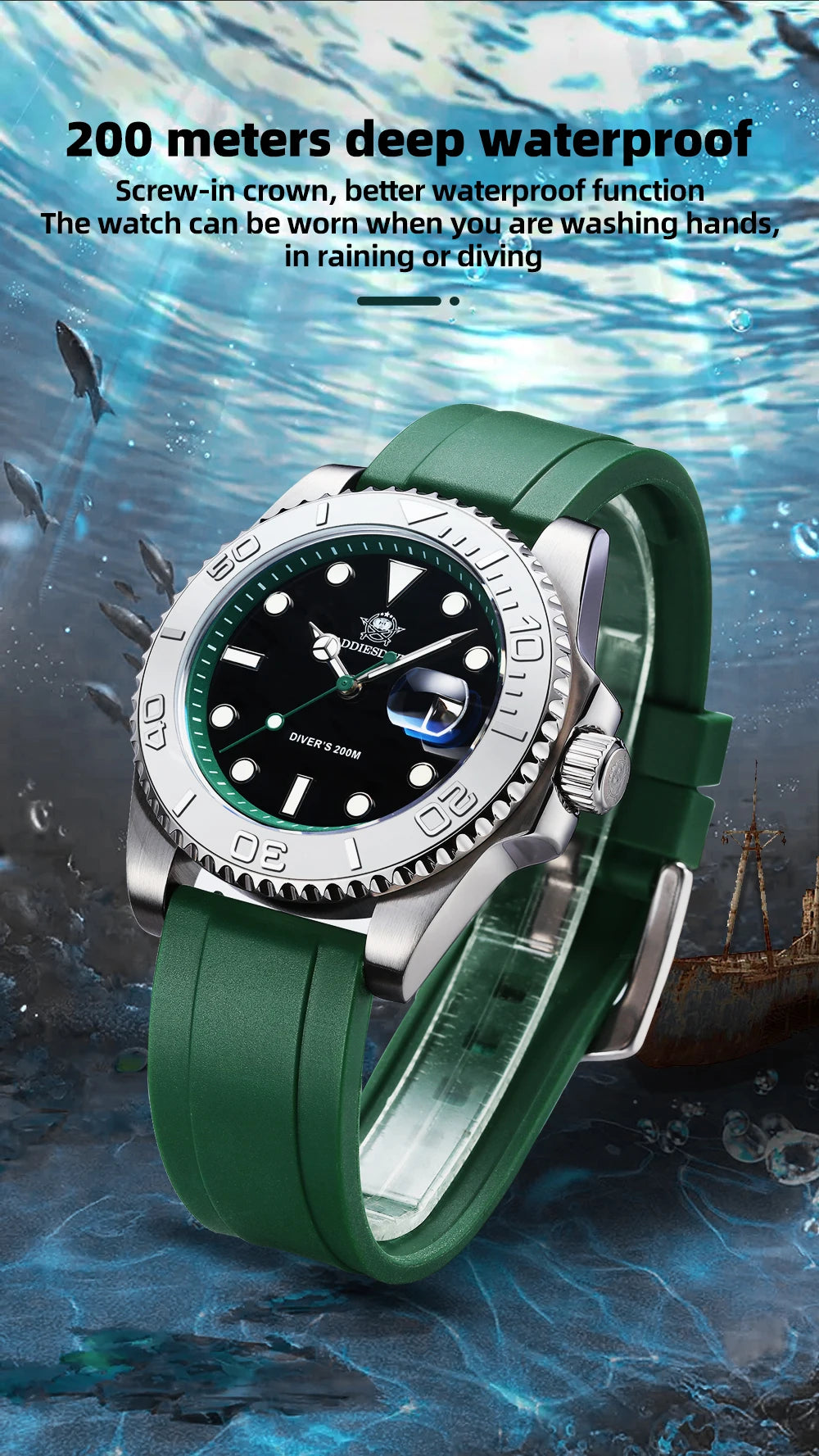 ADDIESDIVE AD2040 Man Rubber Quartz Watch Super Luminous Calendar Display 200m Waterproof  Diving Watches 41mm AD2040 Wristwatch