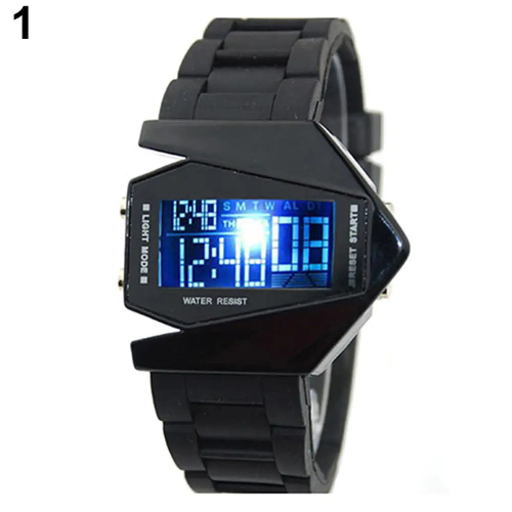 Creative Cool Men Wrist Watch Aircraft Oversized Design Light Digital Sports Plan Shaped Dial Wrist Watch