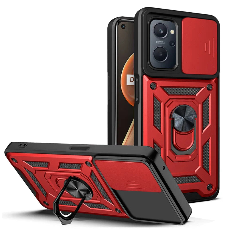 For Realme9i RMX3491 6.6"Case Slide Camera Lens Protect Phone Case For OPPO Realme 9i 9 i Armor Magnet Ring Kickstand Back Cover