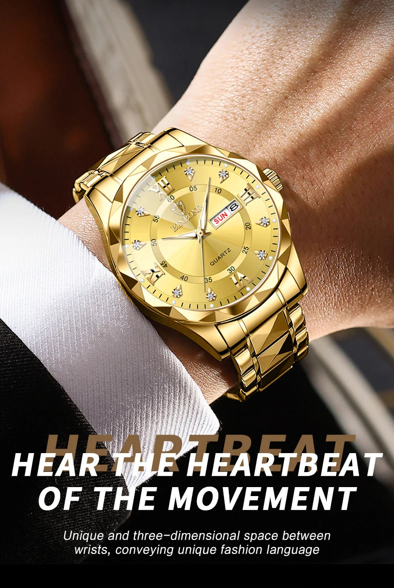 BINBOND Top Brand Luxury Man Wristwatch Waterproof Luminous Date Week Men Watches Stainless Steel Quartz Men's Watch Male reloj