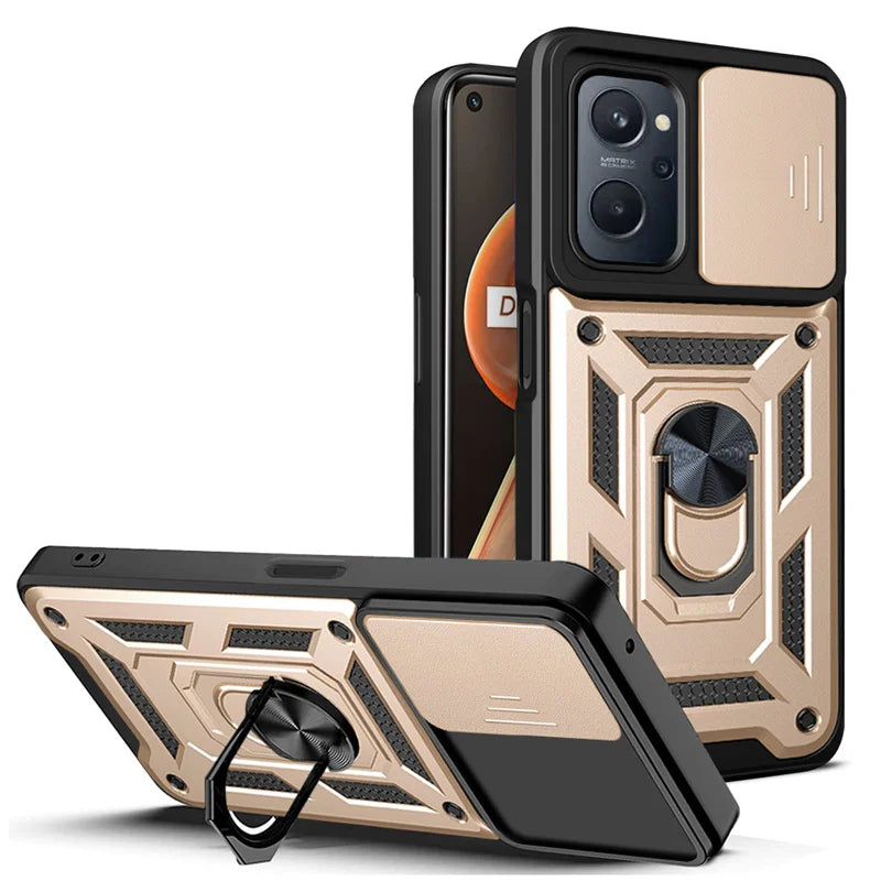 For Realme9i RMX3491 6.6"Case Slide Camera Lens Protect Phone Case For OPPO Realme 9i 9 i Armor Magnet Ring Kickstand Back Cover