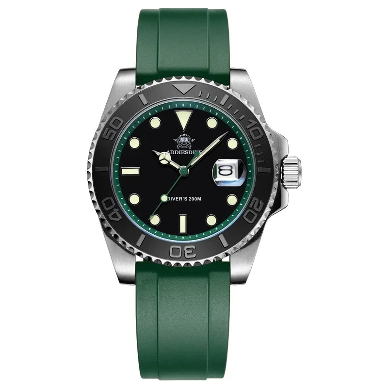ADDIESDIVE AD2040 Man Rubber Quartz Watch Super Luminous Calendar Display 200m Waterproof  Diving Watches 41mm AD2040 Wristwatch