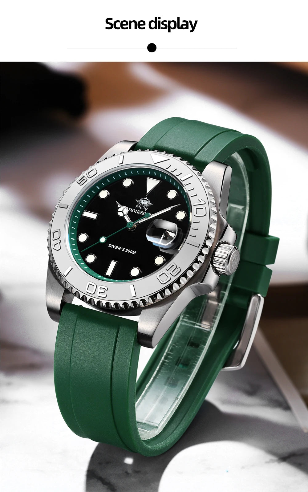 ADDIESDIVE AD2040 Man Rubber Quartz Watch Super Luminous Calendar Display 200m Waterproof  Diving Watches 41mm AD2040 Wristwatch