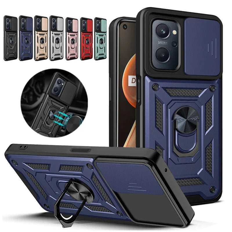 For Realme9i RMX3491 6.6"Case Slide Camera Lens Protect Phone Case For OPPO Realme 9i 9 i Armor Magnet Ring Kickstand Back Cover