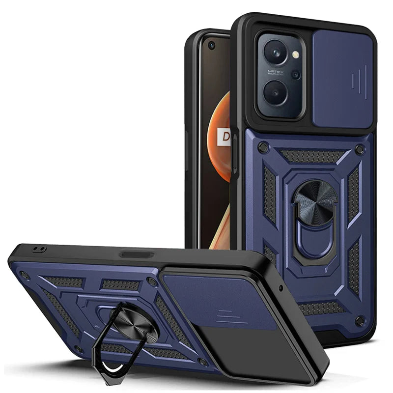For Realme9i RMX3491 6.6"Case Slide Camera Lens Protect Phone Case For OPPO Realme 9i 9 i Armor Magnet Ring Kickstand Back Cover