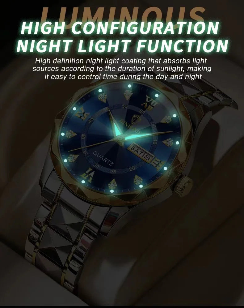 BINBOND Top Brand Luxury Man Wristwatch Waterproof Luminous Date Week Men Watches Stainless Steel Quartz Men's Watch Male reloj