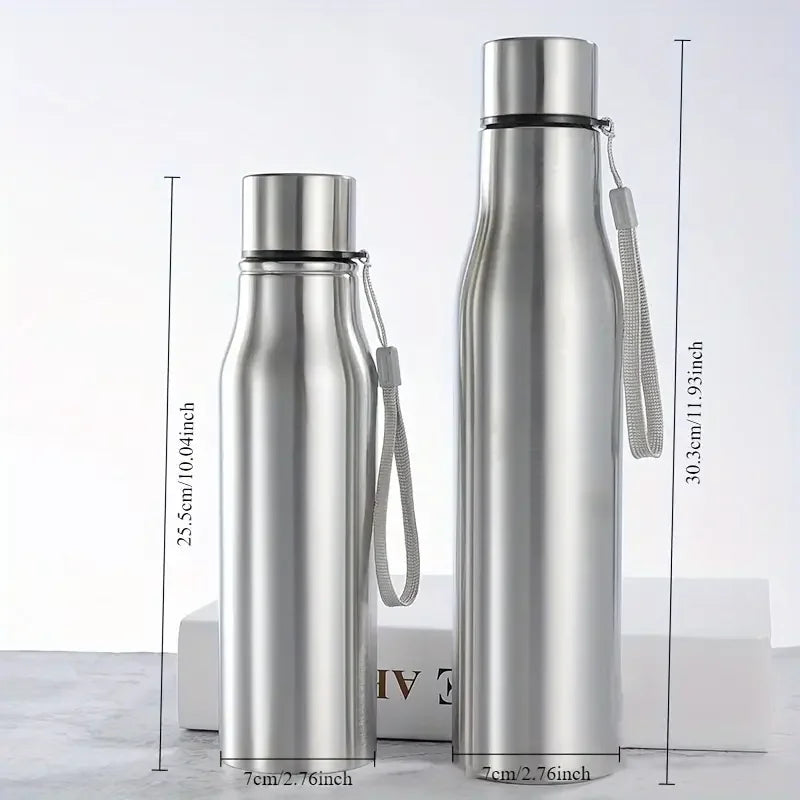 1pcs 750ml/1000ml Stainless Steel Water Bottle Single Wall Large Capacity Bottle with Carrying Strap for Hiking Sports Outdoor