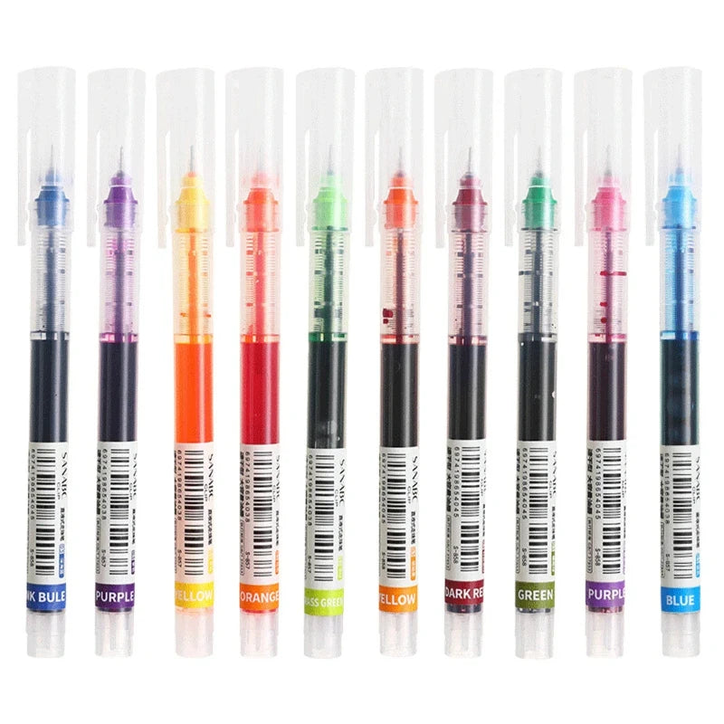 10Pcs/set | High Quality Needle Type Gel Pens | Straight Liquid Ballpoint Pen | Office Pen | For Professional Look | For Boss Look | Signing Pen
