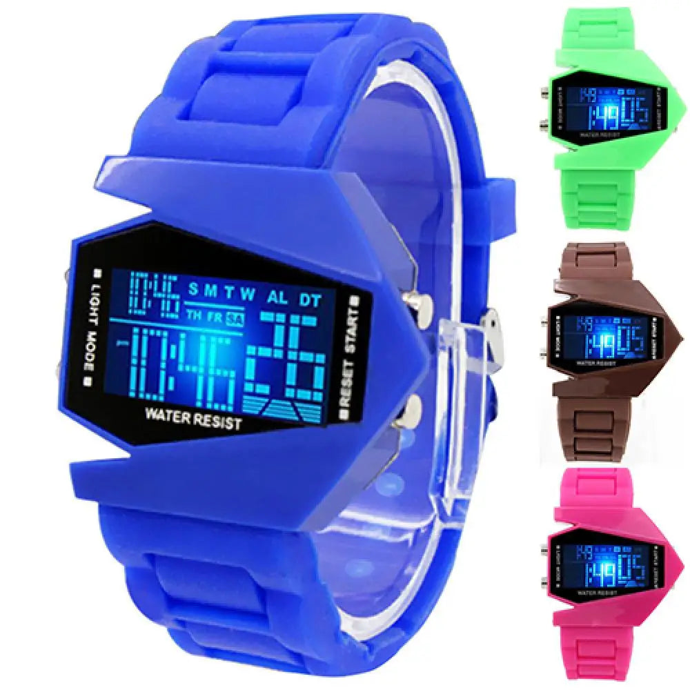 Creative Cool Men Wrist Watch Aircraft Oversized Design Light Digital Sports Plan Shaped Dial Wrist Watch