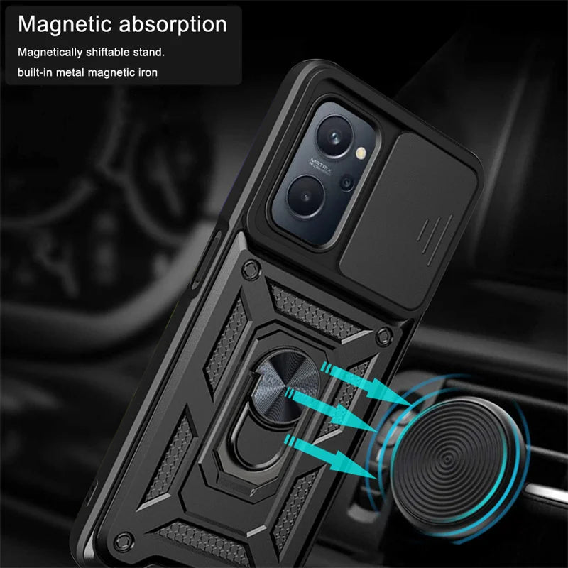 For Realme9i RMX3491 6.6"Case Slide Camera Lens Protect Phone Case For OPPO Realme 9i 9 i Armor Magnet Ring Kickstand Back Cover