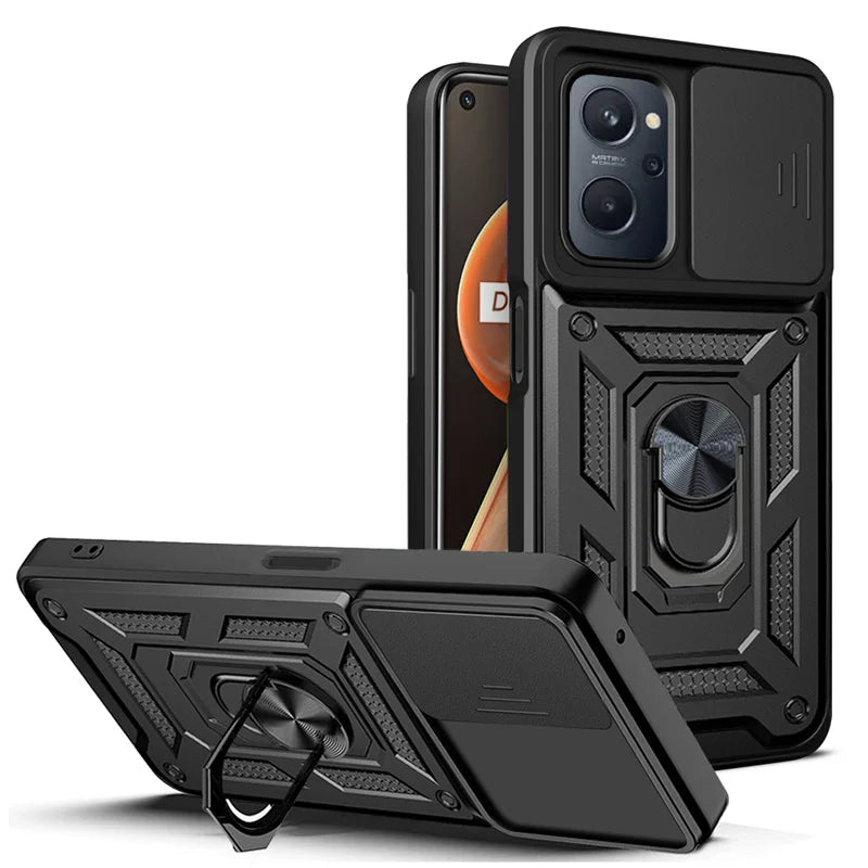 For Realme9i RMX3491 6.6"Case Slide Camera Lens Protect Phone Case For OPPO Realme 9i 9 i Armor Magnet Ring Kickstand Back Cover