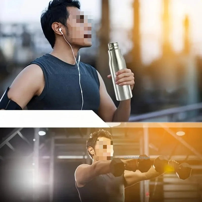 1pcs 750ml/1000ml Stainless Steel Water Bottle Single Wall Large Capacity Bottle with Carrying Strap for Hiking Sports Outdoor