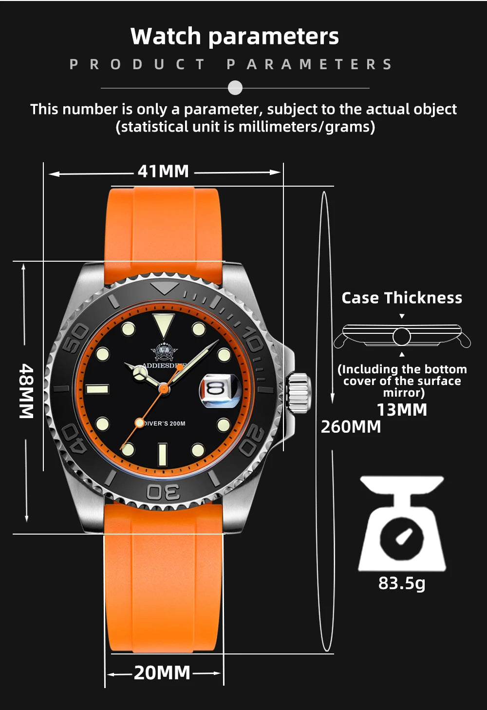 ADDIESDIVE AD2040 Man Rubber Quartz Watch Super Luminous Calendar Display 200m Waterproof  Diving Watches 41mm AD2040 Wristwatch