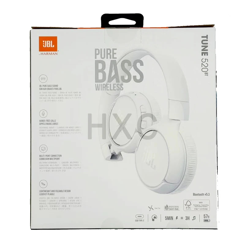 100% Original JBL Tune 520BT Wireless Bluetooth 5.3 Headphone Multi-Point Connection Headset Support Siri Goole Assistant