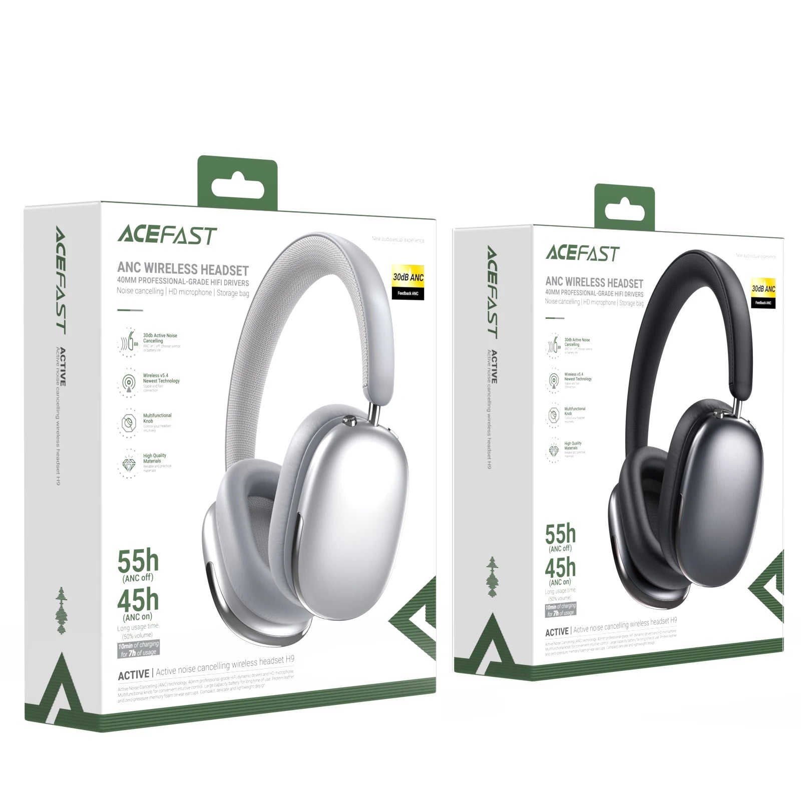 ACEFAST ANC 30dB Hybrid Noise Cancelling Wireless Bluetooth 5.4 Headphone 40MM Speaker Music Sports Over the Ear HiFi Headsets