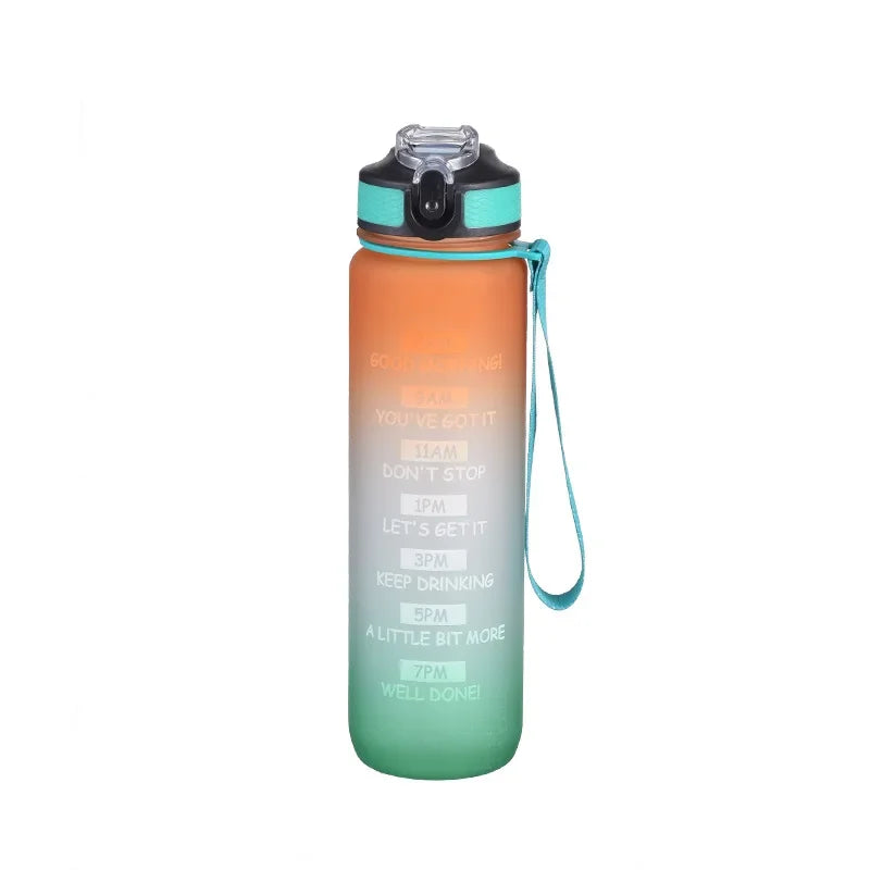 1L Sports Water Bottle Straw Cup 1 Litro with Time Maker Leak-Proof BPA Free Frosted Cup For Outdoor Sports Drinking Bottle