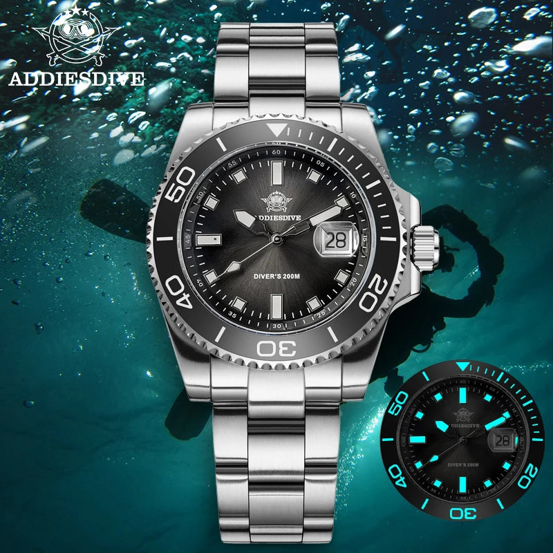 ADDIESDIVE 41mm Dive Watches For Men Ceramic Bezel BGW9 Waterproof Luminous Stainless Steel reloj hombre Colorful Dial Man Watch