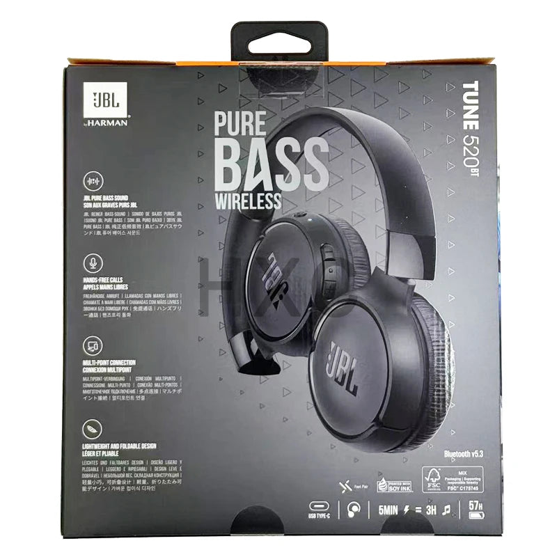 100% Original JBL Tune 520BT Wireless Bluetooth 5.3 Headphone Multi-Point Connection Headset Support Siri Goole Assistant