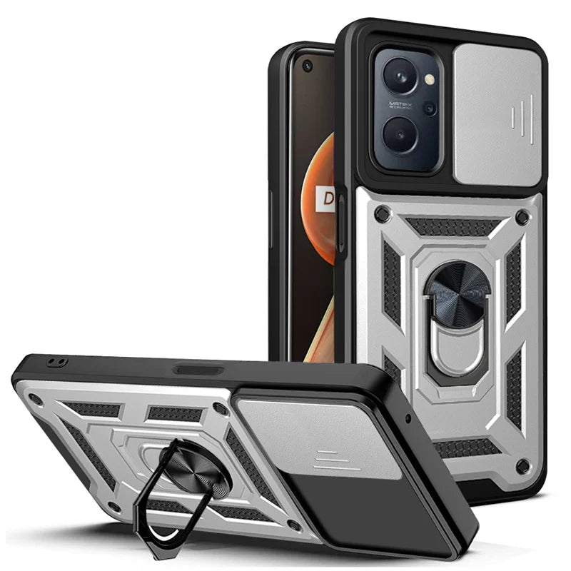 For Realme9i RMX3491 6.6"Case Slide Camera Lens Protect Phone Case For OPPO Realme 9i 9 i Armor Magnet Ring Kickstand Back Cover