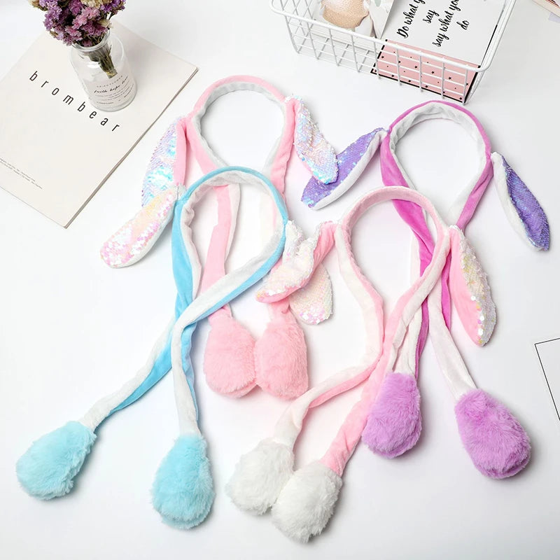 Cute Glow Rabbit Ear Hat Headband Sweet Can Moving Bunny Ears Plush Toy Hair Hoop Party Photo Props Headwear Gift