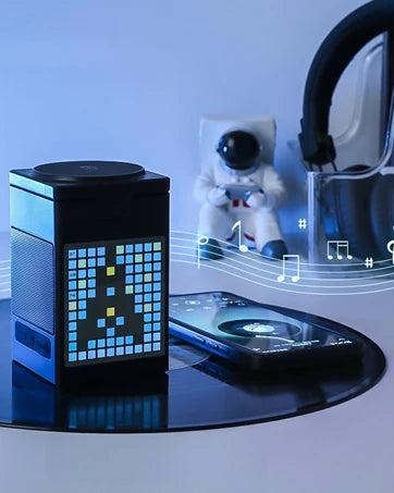 15W 6 in 1 Cartoon Pixel Magnetic Wireless Charger Foldable Bluetooth Speaker Alarm Clock For iPhone 16~12 iWatch Airpods 3 Pro