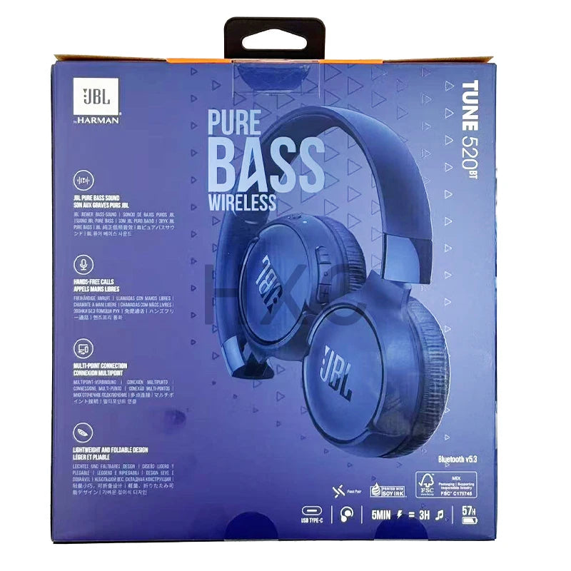 100% Original JBL Tune 520BT Wireless Bluetooth 5.3 Headphone Multi-Point Connection Headset Support Siri Goole Assistant