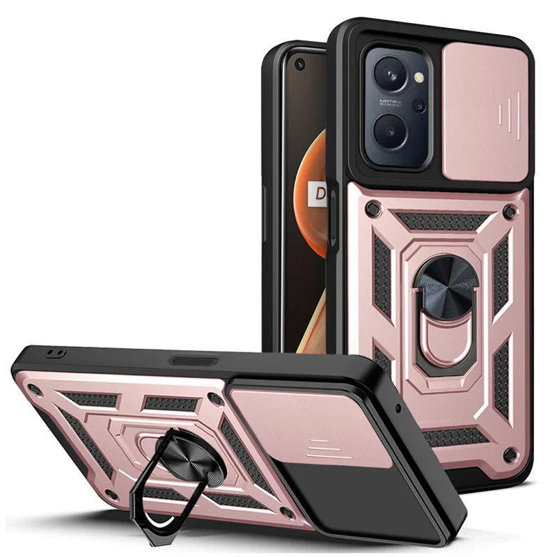 For Realme9i RMX3491 6.6"Case Slide Camera Lens Protect Phone Case For OPPO Realme 9i 9 i Armor Magnet Ring Kickstand Back Cover