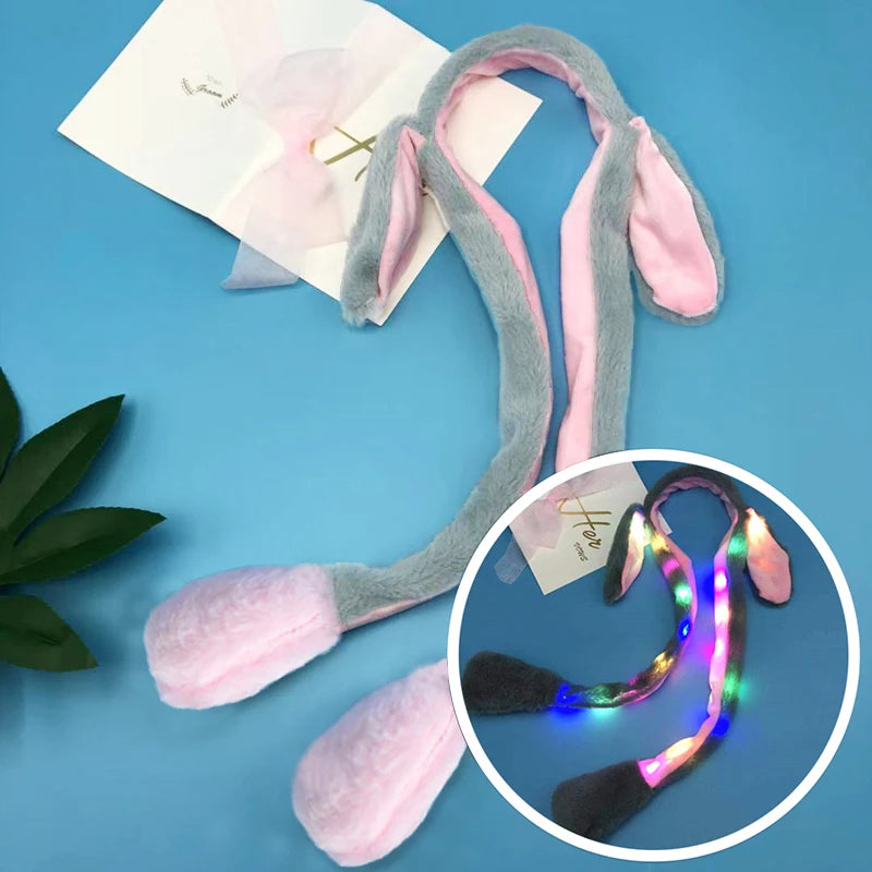 Cute Glow Rabbit Ear Hat Headband Sweet Can Moving Bunny Ears Plush Toy Hair Hoop Party Photo Props Headwear Gift