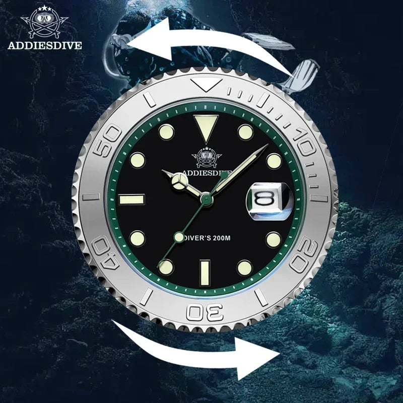 ADDIESDIVE AD2040 Man Rubber Quartz Watch Super Luminous Calendar Display 200m Waterproof  Diving Watches 41mm AD2040 Wristwatch