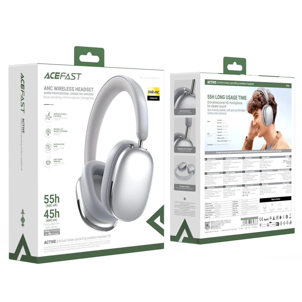 ACEFAST ANC 30dB Hybrid Noise Cancelling Wireless Bluetooth 5.4 Headphone 40MM Speaker Music Sports Over the Ear HiFi Headsets
