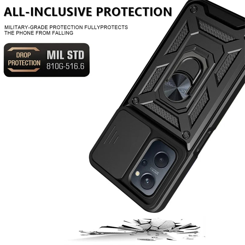 For Realme9i RMX3491 6.6"Case Slide Camera Lens Protect Phone Case For OPPO Realme 9i 9 i Armor Magnet Ring Kickstand Back Cover