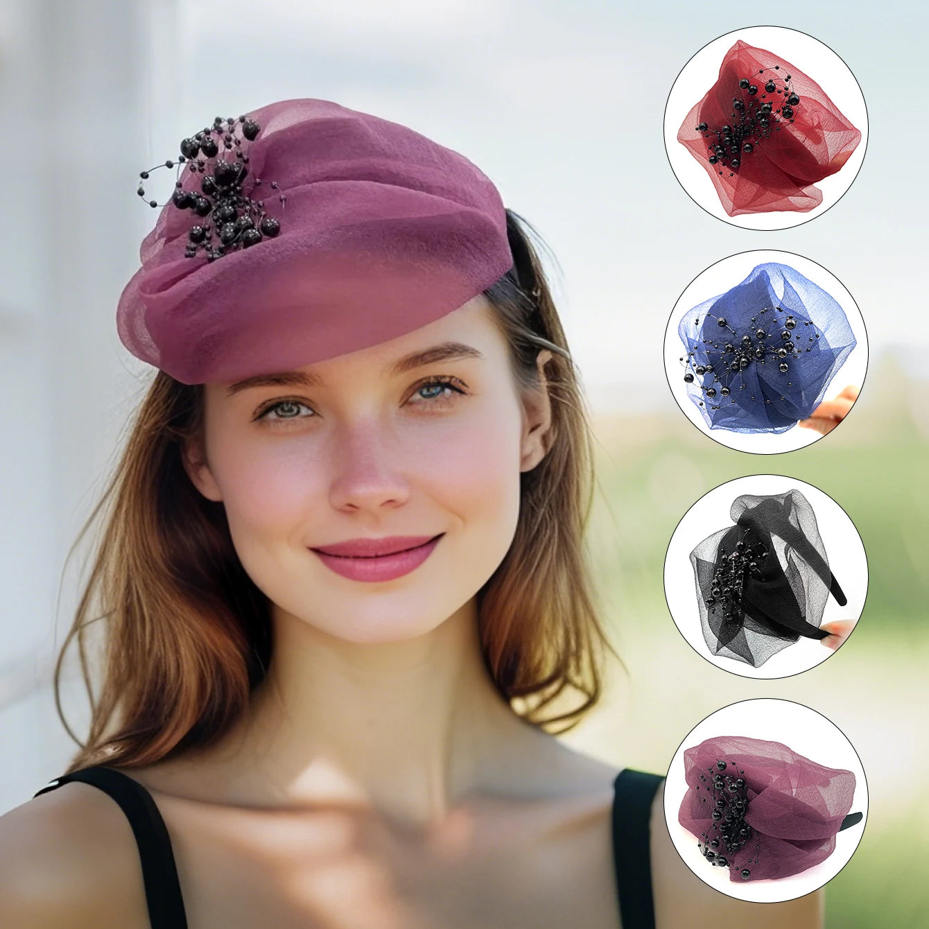 Fashionable and versatile dinner headpiece, half hat, breathable high headband, French top hat