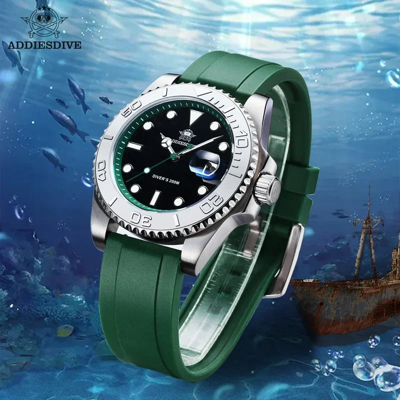 ADDIESDIVE AD2040 Man Rubber Quartz Watch Super Luminous Calendar Display 200m Waterproof  Diving Watches 41mm AD2040 Wristwatch