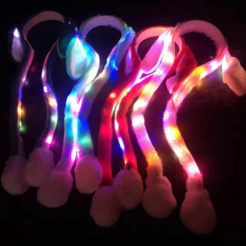 Cute Glow Rabbit Ear Hat Headband Sweet Can Moving Bunny Ears Plush Toy Hair Hoop Party Photo Props Headwear Gift