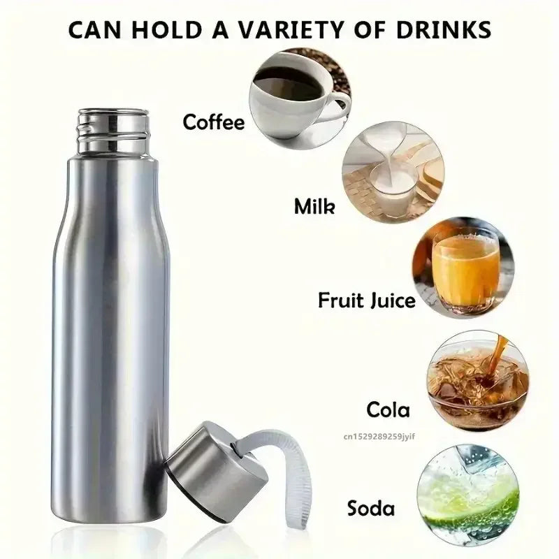 1pcs 750ml/1000ml Stainless Steel Water Bottle Single Wall Large Capacity Bottle with Carrying Strap for Hiking Sports Outdoor
