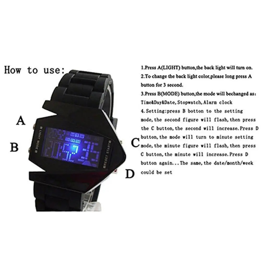 Creative Cool Men Wrist Watch Aircraft Oversized Design Light Digital Sports Plan Shaped Dial Wrist Watch