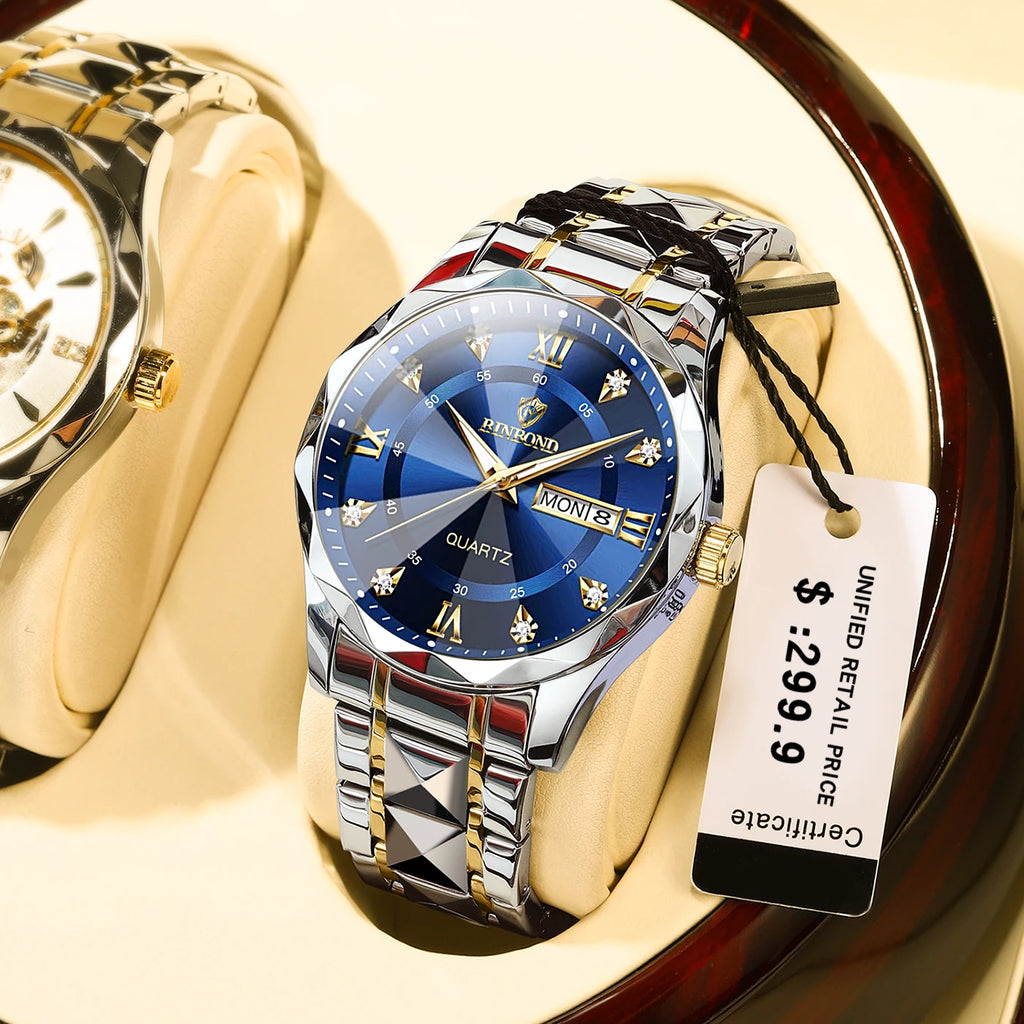 BINBOND Top Brand Luxury Man Wristwatch Waterproof Luminous Date Week Men Watches Stainless Steel Quartz Men's Watch Male reloj