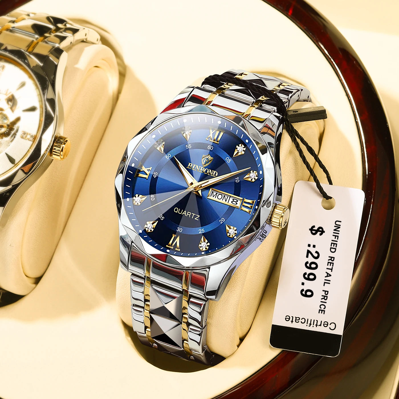 BINBOND Top Brand Luxury Man Wristwatch Waterproof Luminous Date Week Men Watches Stainless Steel Quartz Men's Watch Male reloj