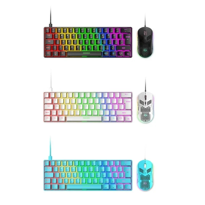 FREEWOLF T8 Gaming Mechanical Keyboard and Mouse Set 62 Keys USB RGB LED Backlit Drop Shipping Gaming Keyboard Gamer Gift