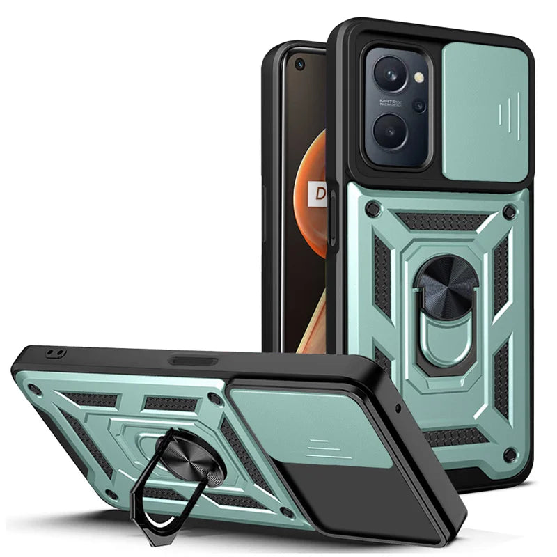 For Realme9i RMX3491 6.6"Case Slide Camera Lens Protect Phone Case For OPPO Realme 9i 9 i Armor Magnet Ring Kickstand Back Cover