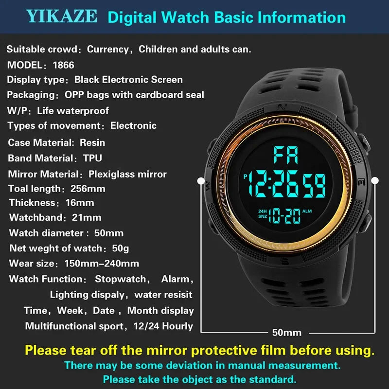 YIKAZE X01 Men's Digital Watches Multifunction Military Men Sports Wristwatch Sweatproof Luminous  Man Student Electronic Watch