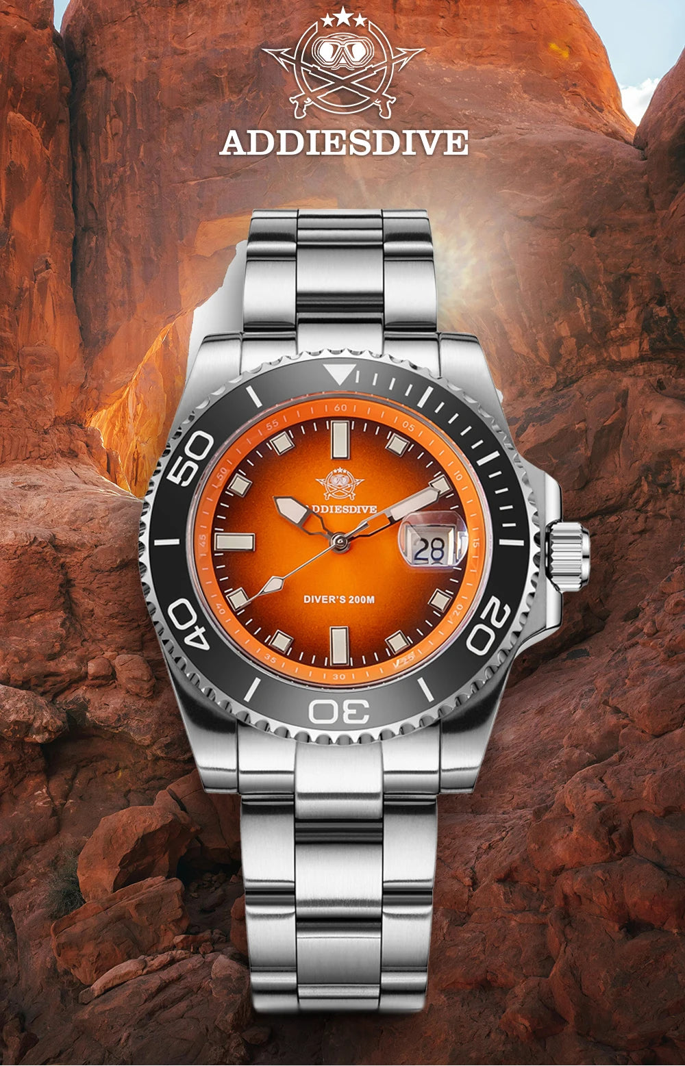 ADDIESDIVE 41mm Dive Watches For Men Ceramic Bezel BGW9 Waterproof Luminous Stainless Steel reloj hombre Colorful Dial Man Watch