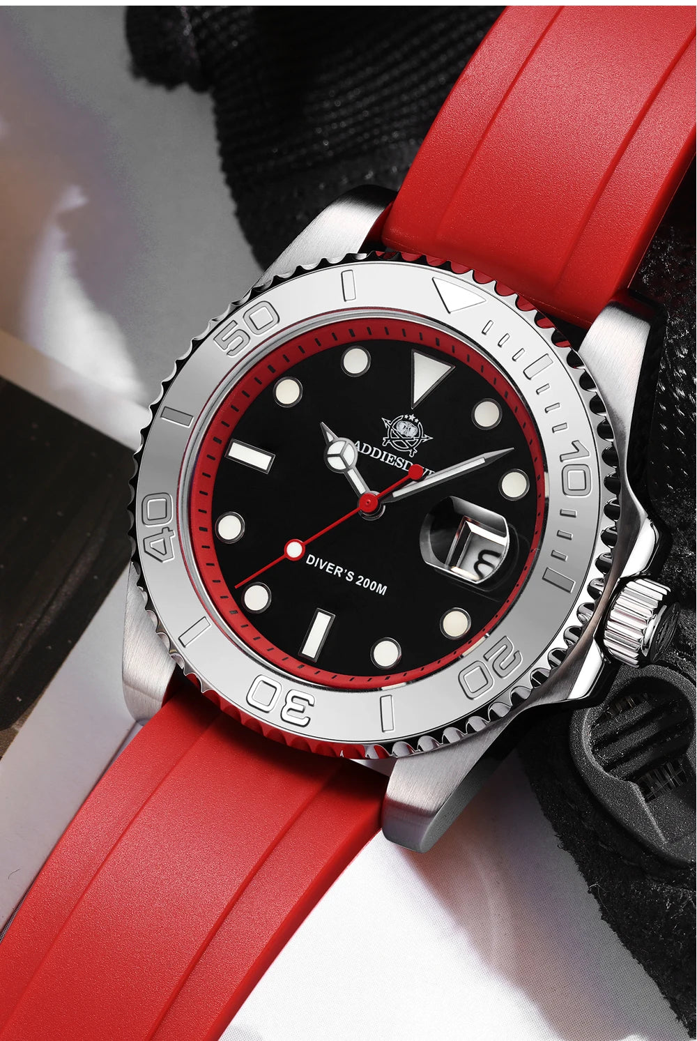 ADDIESDIVE AD2040 Man Rubber Quartz Watch Super Luminous Calendar Display 200m Waterproof  Diving Watches 41mm AD2040 Wristwatch