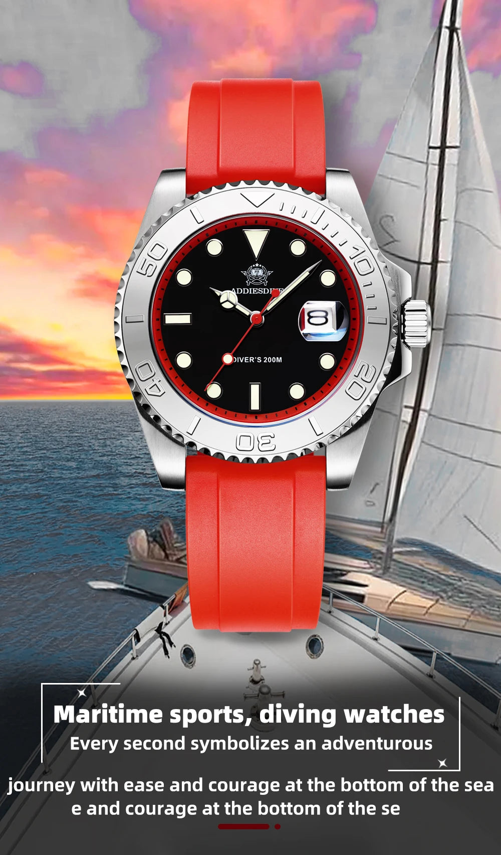 ADDIESDIVE AD2040 Man Rubber Quartz Watch Super Luminous Calendar Display 200m Waterproof  Diving Watches 41mm AD2040 Wristwatch