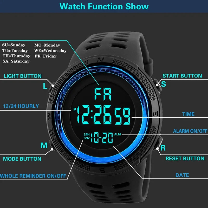 YIKAZE X01 Men's Digital Watches Multifunction Military Men Sports Wristwatch Sweatproof Luminous  Man Student Electronic Watch