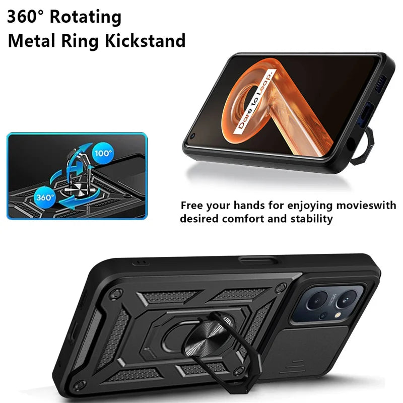 For Realme9i RMX3491 6.6"Case Slide Camera Lens Protect Phone Case For OPPO Realme 9i 9 i Armor Magnet Ring Kickstand Back Cover